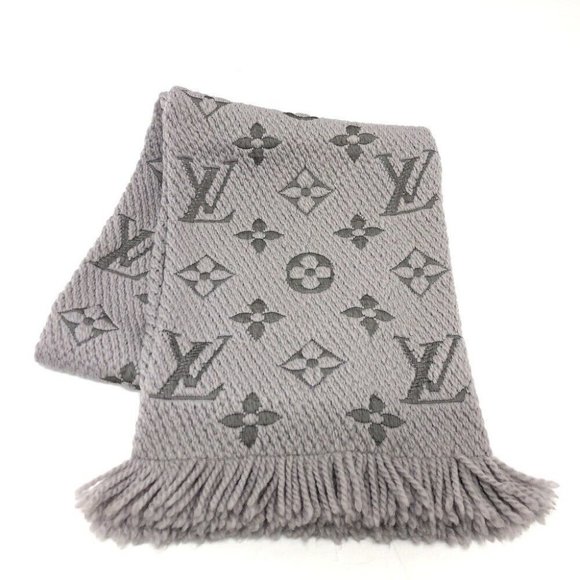Auth LOUIS VUITTON M74742 charpes logo mania Stole/Shawl Scarf wool / silk gray - Picture 1 of 10